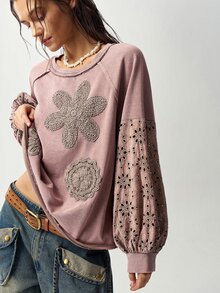 Bohemela 女款花卉印花休閒百搭日常穿著長袖運動衫 - 摩卡棕 - 查看 4