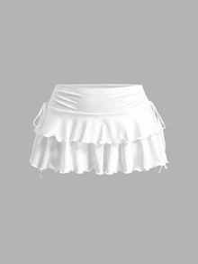 SHEIN EZwear 3件組女款復古圓點休閒極簡收腰A字裙，演唱會穿搭，郵輪俱樂部穿搭 - 彩色 - 查看 4