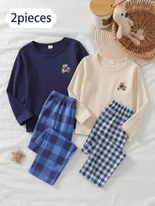 Snug Fit Pajamas Boys Toddler Long Sleeve & Long Pants Set, Fun Bear Pattern Design, Comfortable Soft Skin-Friendly Fabric, Suitable For Young Boy Home Wear - Royal Blue - View 8