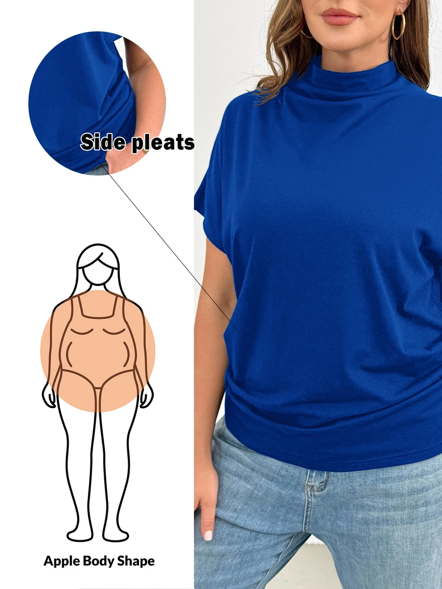 Shapeblank 大尺碼純色極簡百搭日常穿著T恤 - 寶藍色 - 查看 1