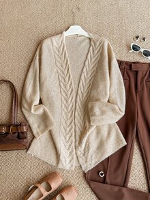 Grovea Plus Size Women Solid Color Casual Soft Versatile Daily Wear Cardigan Autumn Formal Vacation Beige - Apricot - View 3