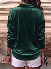 Holdful Holdful Fall Clothes FOR WomenWomen's Solid Color Single-Breasted Casual Versatile Daily Wear Shirt - Dark Green - View 2