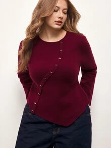 Maija Plus Size Women's Solid Color Crew Neck Long Sleeve Casual Sweater - Burgundy - View 4