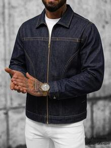 DAZY Spring/Autumn Long Sleeve Deconstructed Patchwork Navy Blue Raw Denim Men's Denim Jacket - Navy Blue - View 6