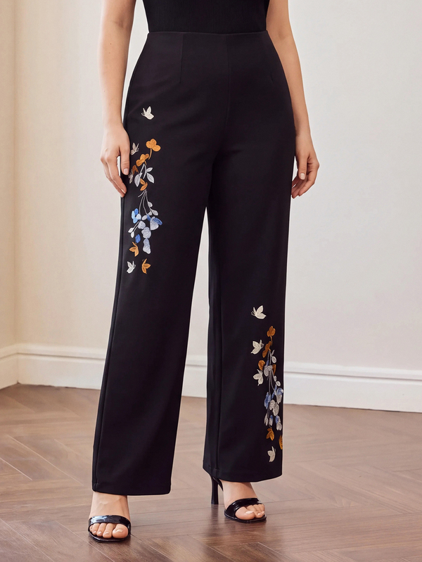 MOTF PREMIUM PLUS SIZE WOMEN'S EMBROIDERED STRAIGHT LEG PANTS