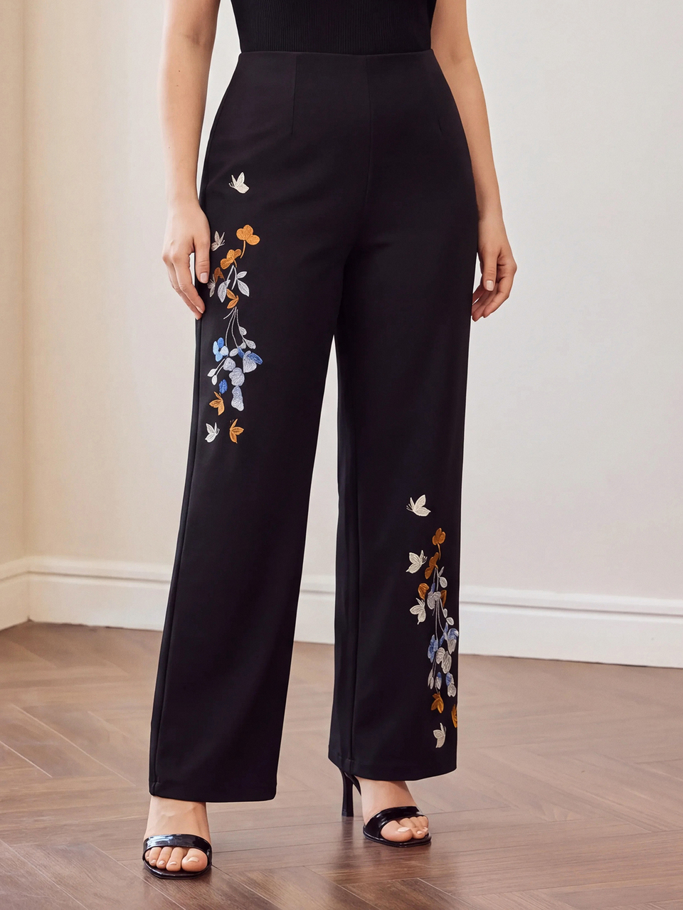 MOTF PLUS SIZE WOMEN'S EMBROIDERED STRAIGHT LEG PANTS