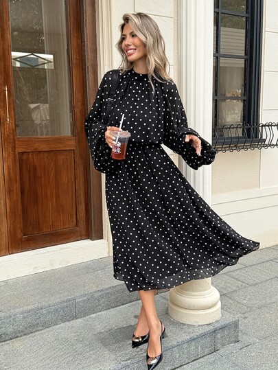 Serisse Women's Polka Dot Casual Party Midi Dress
