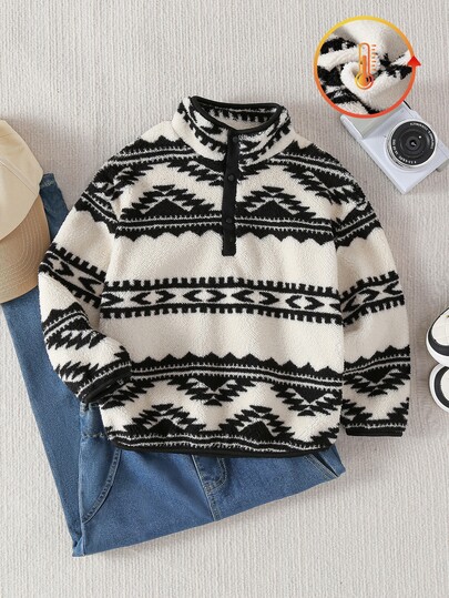Sweatshirt Anak Laki-Laki Berbahan Termal dengan Motif Modis, Cocok untuk Pakaian Sehari-hari Kasual, Jalan-jalan, Sekolah, dan Berbagai Acara, Musim Gugur/Dingin, Sweatshirt, Atasan, Sweatshirt Anak Laki-Laki