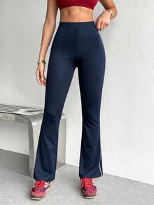 Dewbera Dewbera Women's Elastic Waist Daily Fitness Flare Leggings - Navy Blue - View 5