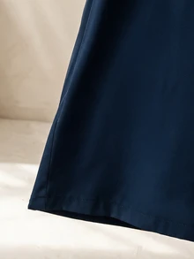 Seusyu 女款領口長袖蝴蝶結印花休閒日常寬鬆大尺碼兩件套 - 藏蓝色 - 查看 3