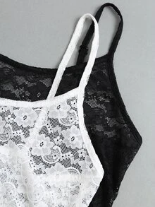 Flirla Casual Sexy Vacation Lace Camisole White Polka Dot Black Polka Dot Set Women's Tank Top Party Night Out Summer - Multicolor - View 7