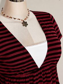 SHEIN ICON 女款大尺碼短袖休閒條紋 2 合 1 T恤 - 紅色和黑色 - 查看 10