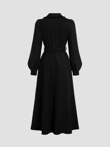 Elamini 女款秋季新款復古修身顯瘦休閒百搭時尚高端黑色大衣 - 黑色 - 查看 2