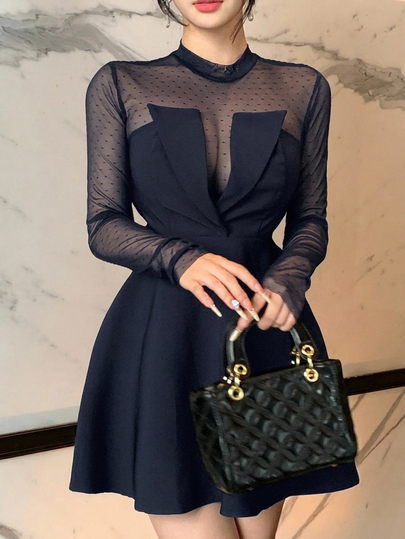 Joudiya Summer Black Short Dress, Wedding Banquet Ball Party Fitted Elegant Sheer 2 In 1 Shirt Style Women's Dress
