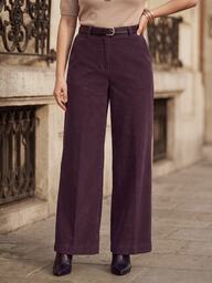Juhart Pantalon large en velours côtelé élégant et minimaliste avec poches, style OL, grande taille