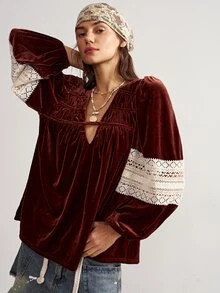 Bohemela Casual Solid Color Knit Loose Fit Women's Shirt - Coffee Brown - View 1