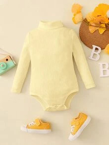 Baby Girl Rib-Knit Turtleneck Autumn Bodysuit - Mustard Yellow - View 5