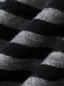 DAZY Women's Asymmetrical Shoulder Striped Long Sleeve Sweater Fall - Black - View 8