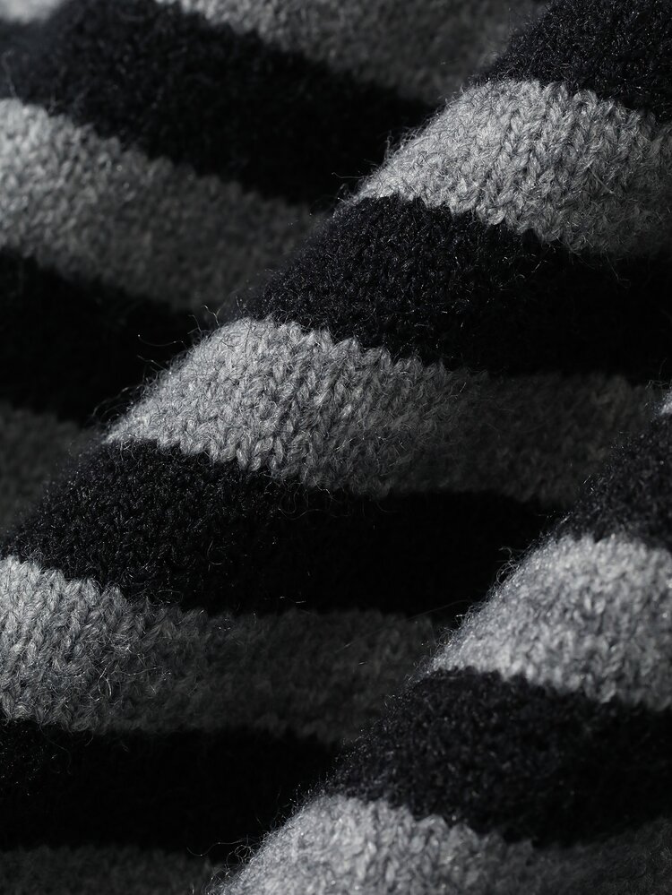 DAZY Women's Asymmetrical Shoulder Striped Long Sleeve Sweater Fall - Black - View 8