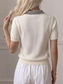 Mulvari Women's Premium Colorblock Short Sleeve Sweater Vest, Autumn/Winter White  Casual Blouses  Fall Winter  Work Tops - White - View 2