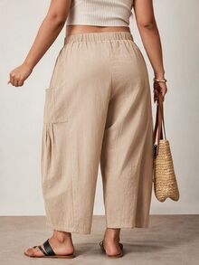 Enliva Plus Size Loose Fit Drawstring Casual Cropped Pants Fall - Apricot - View 2