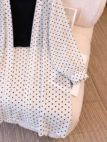 Comfylo 夏季輕量長袖波點開襟大尺碼外套 - 白色 - 查看 5