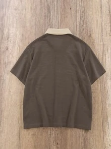STEELVANCE 男士對比色休閒日常短袖 Polo 衫 - 咖啡棕 - 查看 3