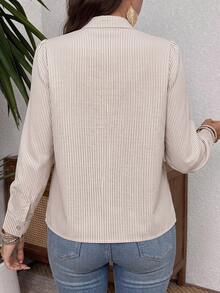 SHEIN LUNE CURVE Plus Size Women's Autumn Petal Sleeve Striped Shirt Fall - Apricot - View 2