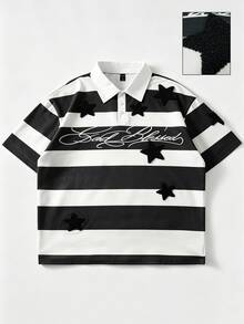 ROMWE MEN Street Life 夏季新款數位POLO衫 重磅刺繡毛巾刺繡 男士T恤 大學風休閒時尚短袖上衣 - 彩色 - 查看 4