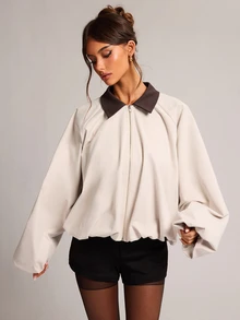 SHEIN BAE Women's Colorblock Zipper Casual Versatile Daily Long Sleeve Jacket - Grey - View 5