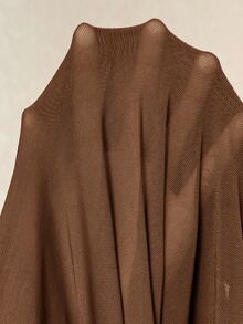 Elaquor Plus Size Women Solid Color Ruffle Collar Front Tie Bell Sleeve Top - Mocha Brown - View 8