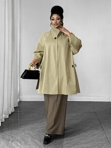 Maweii Plus Size Women's Side Slit 3/4 Sleeve Trench Coat Fall - Khaki - View 3