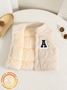 SHEIN 男嬰刺繡字母拼接小立領無袖加厚背心，百搭舒適，秋冬款 - 藍色 - 查看 9