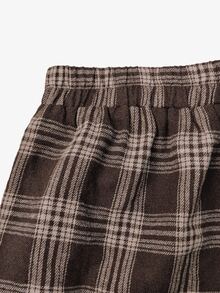 Linhara CURVE Plus Size Women's Casual Check Shirt And Pants Autumn Set - Brown - View 6