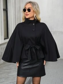 EMERY ROSE Women's Elegant French Commuter Cape Trench Coat Fall Clothes Winter Outfit Going Out Black - Black - View 3