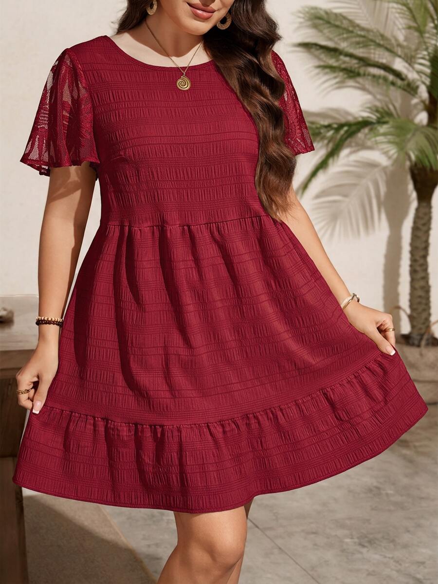 SHEIN LUNE Plus Size Dresses - Burgundy - View 1