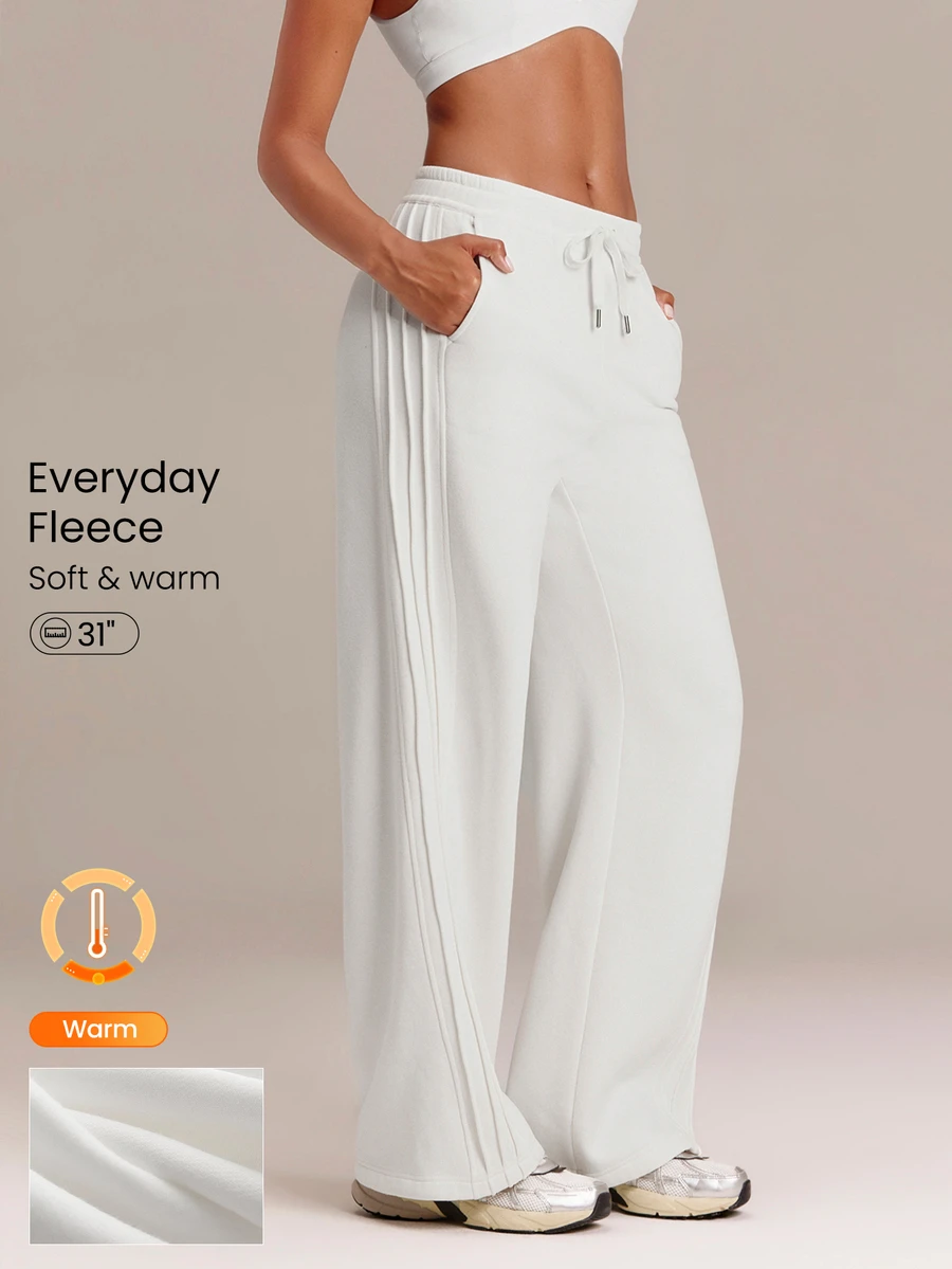 GLOWMODE Everyday Fleece Off-Duty Comfort Tall Sweatpants With Adjustable Drawstring Waist, Side Pockets & Vertical Piping Daily Casual Wear - White - View 1