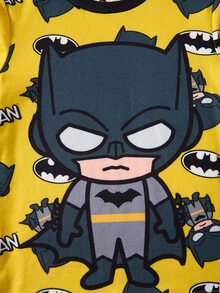 BATMAN X SHEIN 小男孩卡通印花上衣與長褲修身居家服 - 黃色 - 查看 4