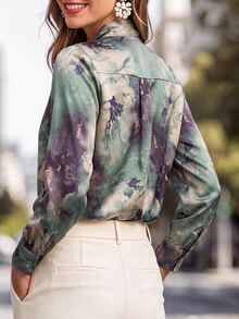 Editum Women's Vintage Floral Print Long Sleeve Shirt For Vacation - Green - View 3