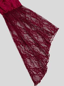Sweetra Victorian French Court Vintage Light Punk Y2K Lace Embroidered Ruffle Stand Collar Halloween Cosplay Mix & Match Long Sleeve Plus Size Velvet T-Shirt Top - Burgundy - View 6