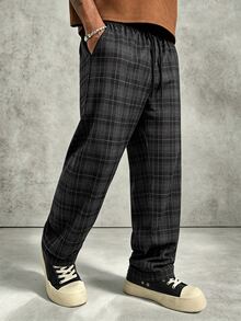 PAVTROS Men's Casual Plaid Long Pants, Loose Straight Leg Fit, Elastic Drawstring Waist - Multicolor - View 3
