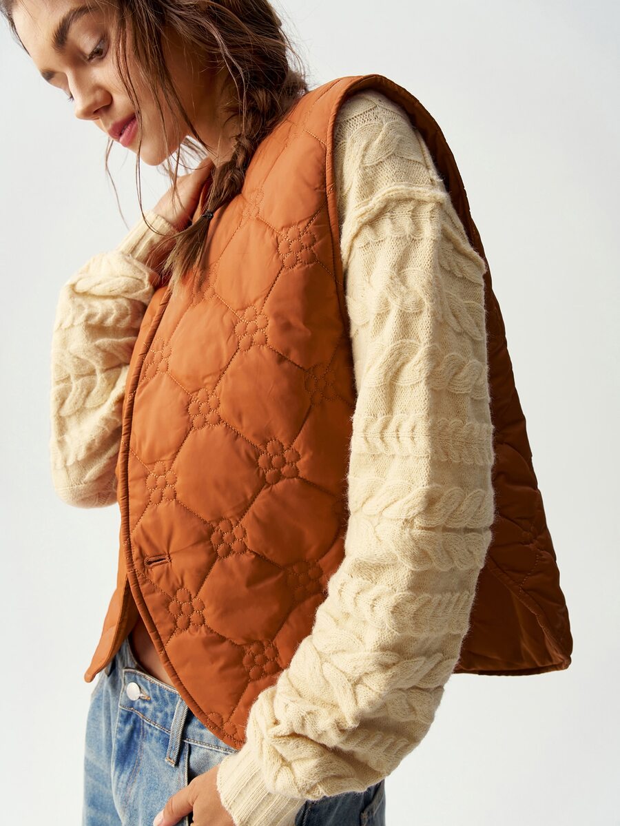 Bohemela Jaket Rompi Wanita Ukuran Besar Motif Bunga Jacquard dengan Bagian Depan Terbuka - MultiWarna - View 1