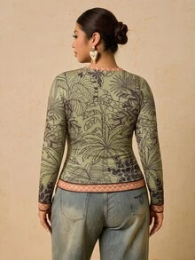 Travachic 大尺碼女款熱帶印花T恤，適合度假穿著 - 彩色 - 查看 2