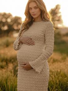 Boho Mama 孕婦純色休閒日常穿著夏季洋裝 - 卡其色 - 查看 1