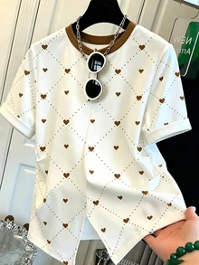 Kaos Wanita Lengan Pendek Leher Bulat Motif Hati & Polka Dot - MultiWarna - View 1