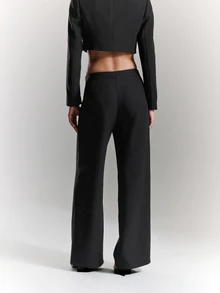 BAD SUNDAY Women's Autumn/Winter Wide Leg Inverted Pleat Lace Patchwork Low Waist Long Pants, Y2K Hot Girl Millennium Style - Black and White - View 5