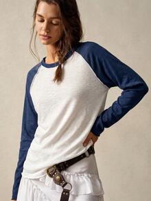Bohemela Plus Size Women's Colorblock Casual Versatile Long Sleeve T-Shirt For Daily Wear - White - View 5