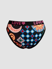 Chillnights Young Colorblock Leopard Plaid Sun Print Letter Webbing 2pcs/Set Women's Triangle Panties - Multicolor - View 8