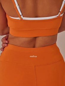 Aralina 女款雙肩帶鏤空短版上衣與高腰彈性瑜伽褲健身套裝，夏季休閒健身房穿搭，世界盃球迷造型 - 橘色 - 查看 9