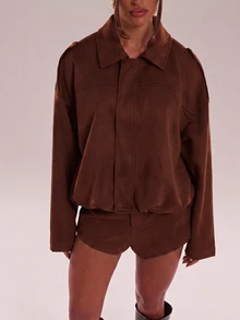 SHEIN BAE Minimalist Casual Versatile Solid Color Shorts - Brown - View 4